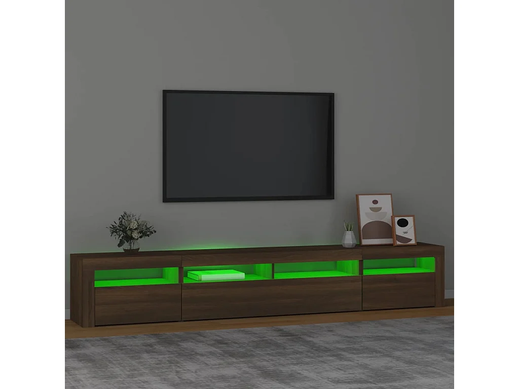 Meuble TV avec lumières LED Chêne marron 240x35x40 cm