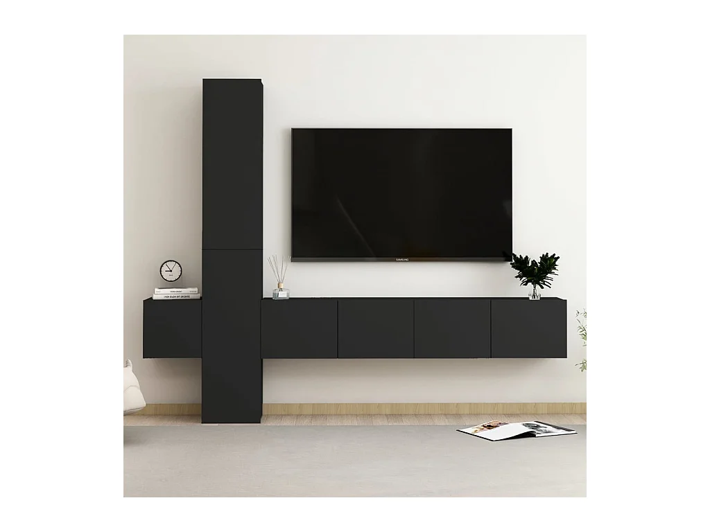 Ensemble de meubles TV 5 pcs Noir Aggloméré