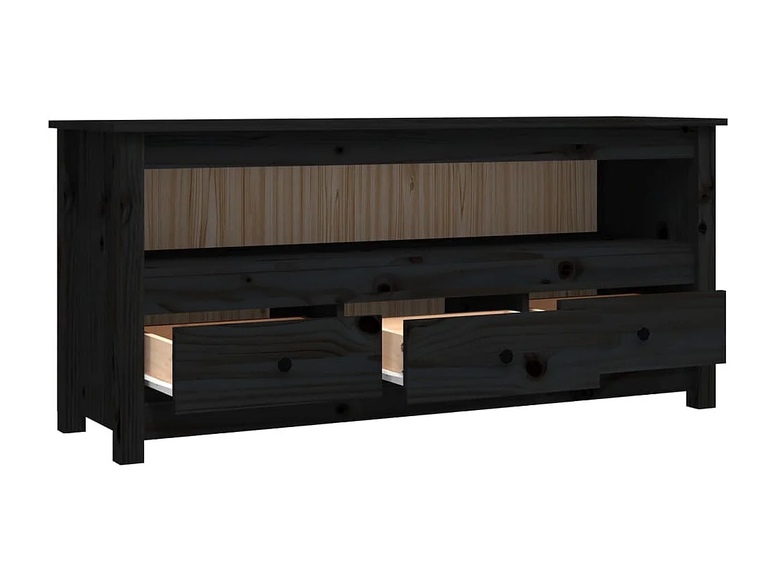 Mueble TV negro 114x35x52 cm Madera maciza de pino