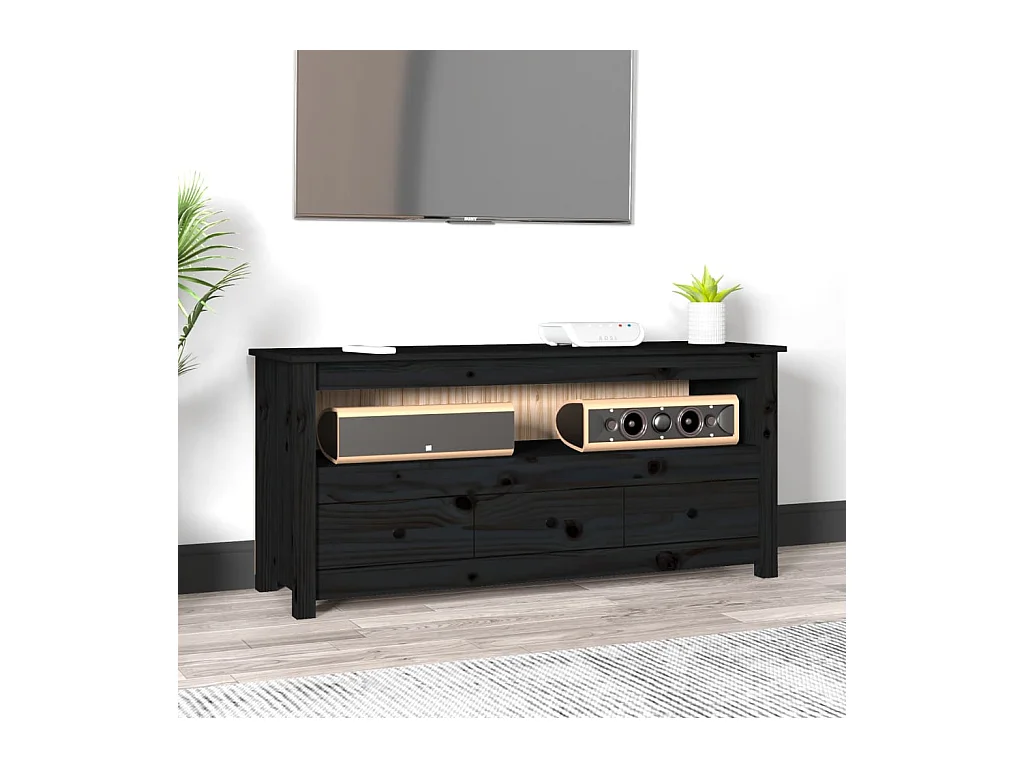 Schwarzer TV-Schrank 114x35x52 cm Massives Kiefernholz