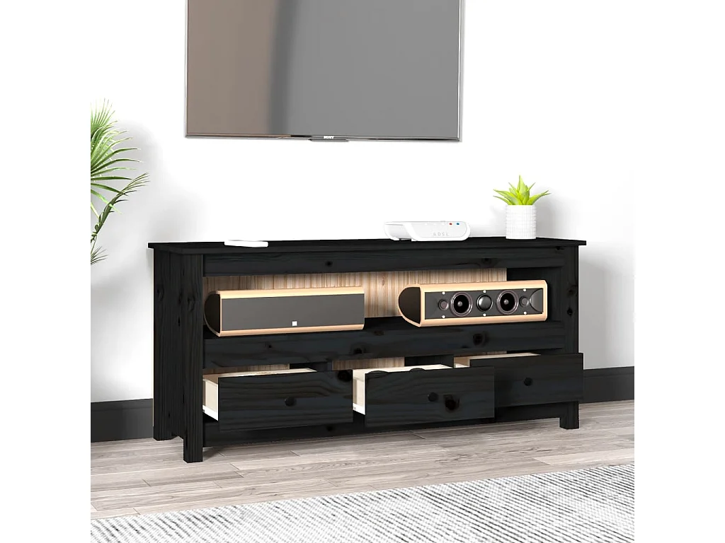Meuble TV Noir 114x35x52 cm Bois de pin massif
