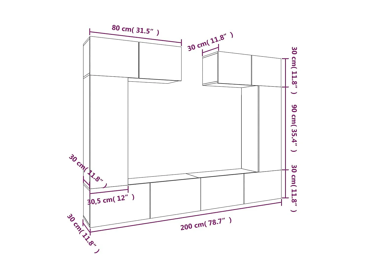 Ensemble de meubles TV 6 pcs Blanc Bois d'ingénierie
