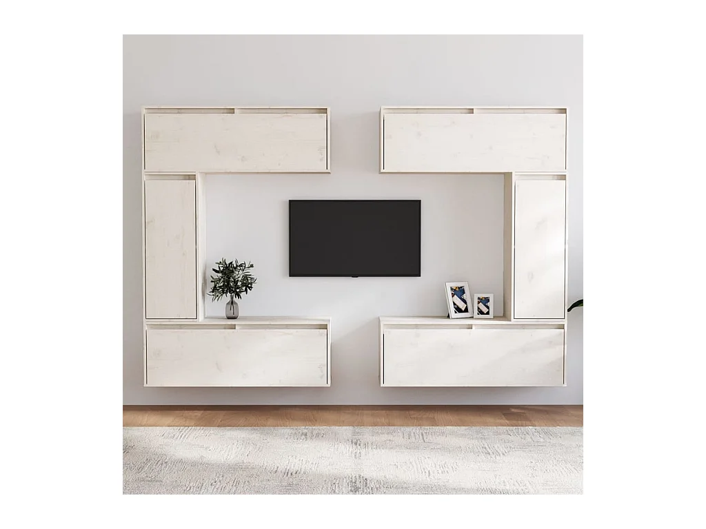 Mobile TV 6 pz. Bianco Legno di pino massiccio
