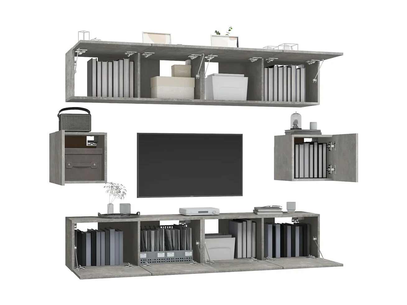 Ensemble de meubles TV 6 pcs Gris béton Bois d'ingénierie