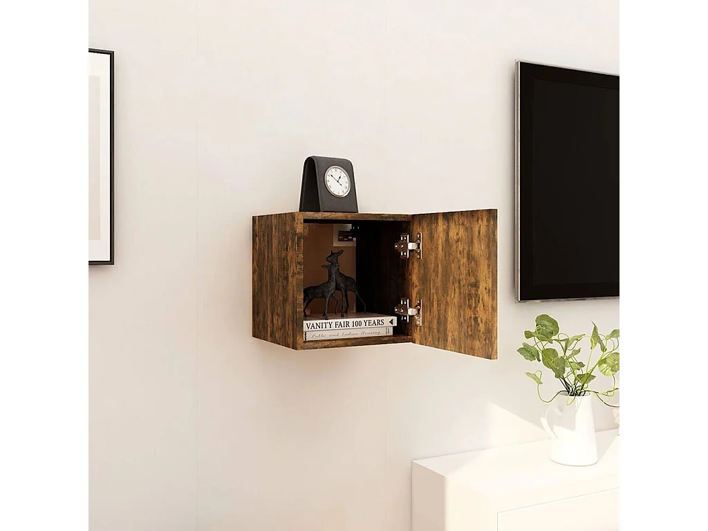 Meuble TV mural Chêne fumé 30,5x30x30 cm