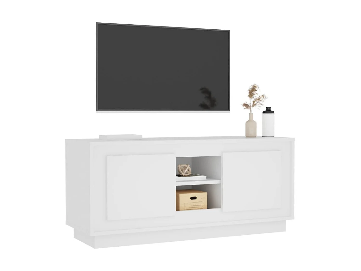 Meuble TV blanc 102x35x45 cm bois d'ingénierie