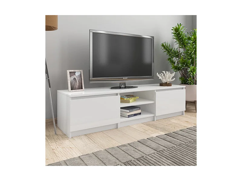 Meuble TV Blanc brillant 140x40x35,5 cm Aggloméré