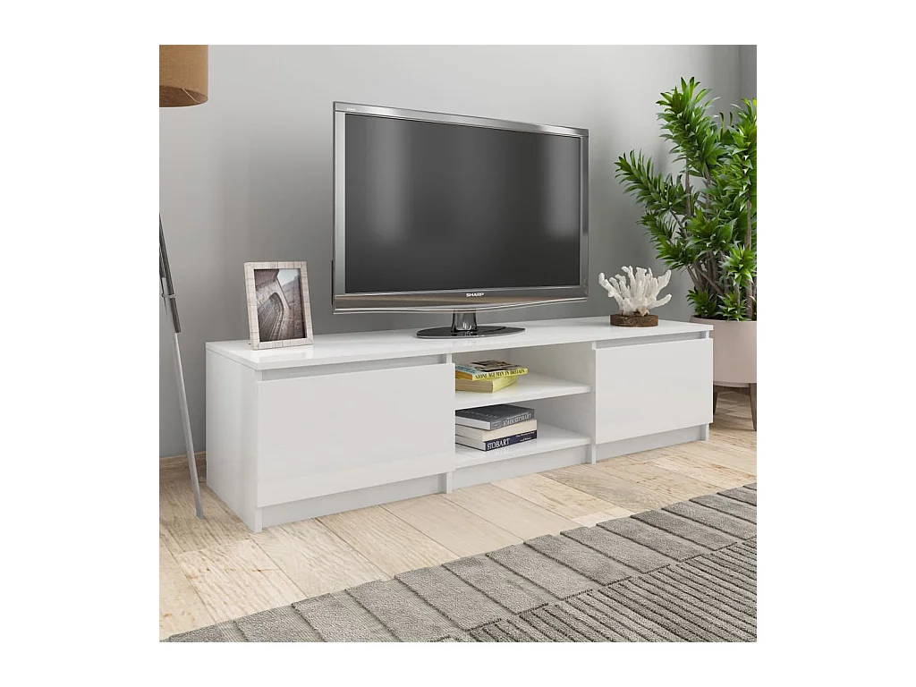 Meuble TV Blanc brillant 140x40x35,5 cm Aggloméré