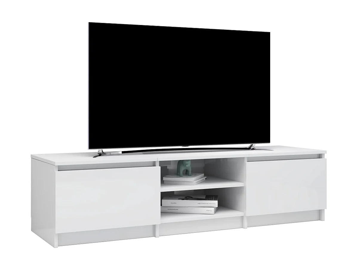 Meuble TV Blanc brillant 140x40x35,5 cm Aggloméré