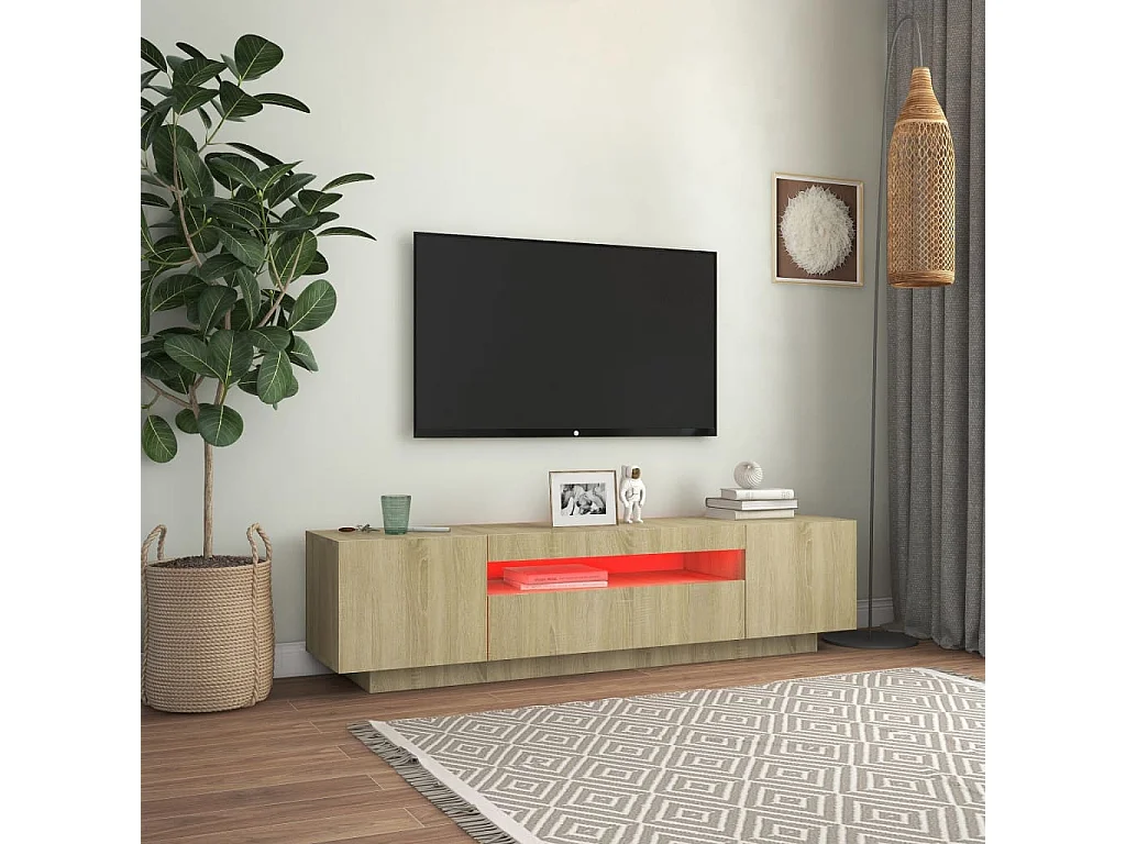 Mueble TV con luces LED roble Sonoma 160x35x40 cm