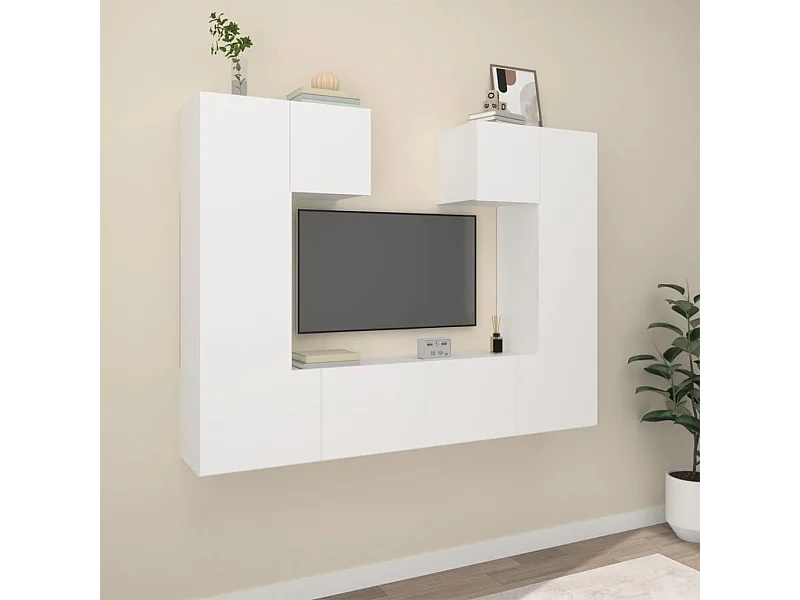 Set supporto TV da 6 pezzi in MDF bianco