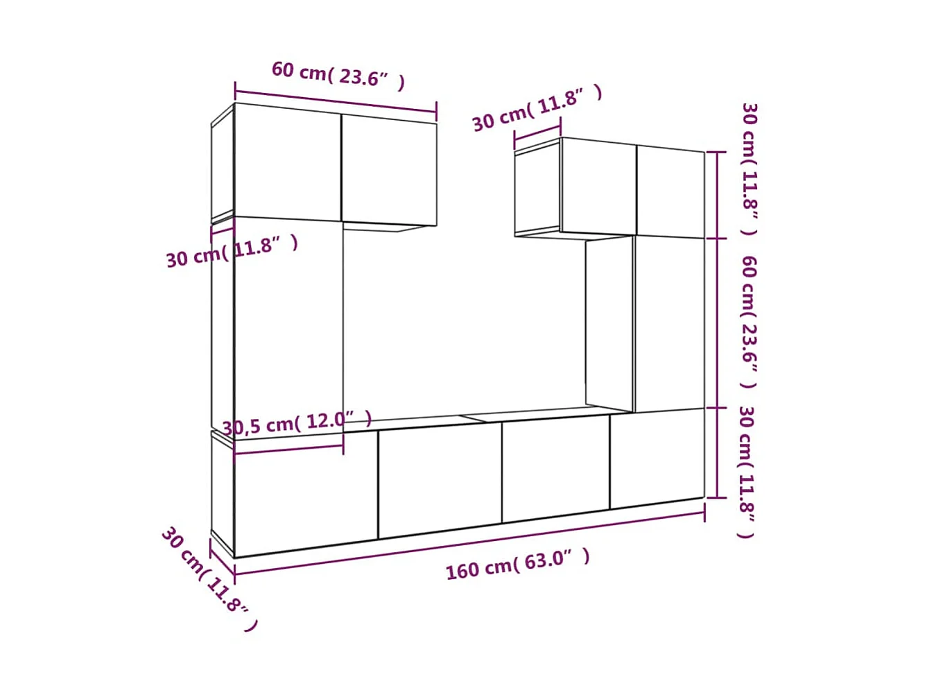 6-delige tv-meubelset wit parket