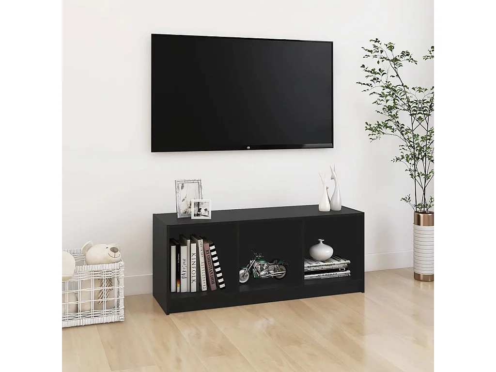 Schwarzer TV-Schrank 104x33x41 cm Massives Kiefernholz