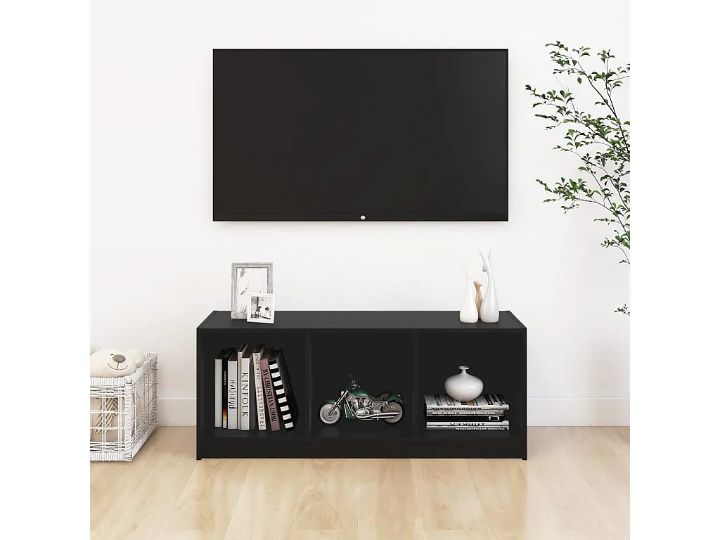 Schwarzer TV-Schrank 104x33x41 cm Massives Kiefernholz