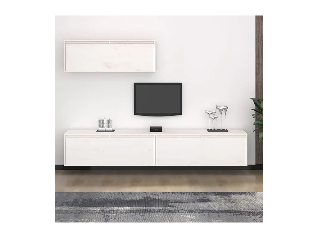 Meubles TV 3 pcs Blanc Bois massif de pin