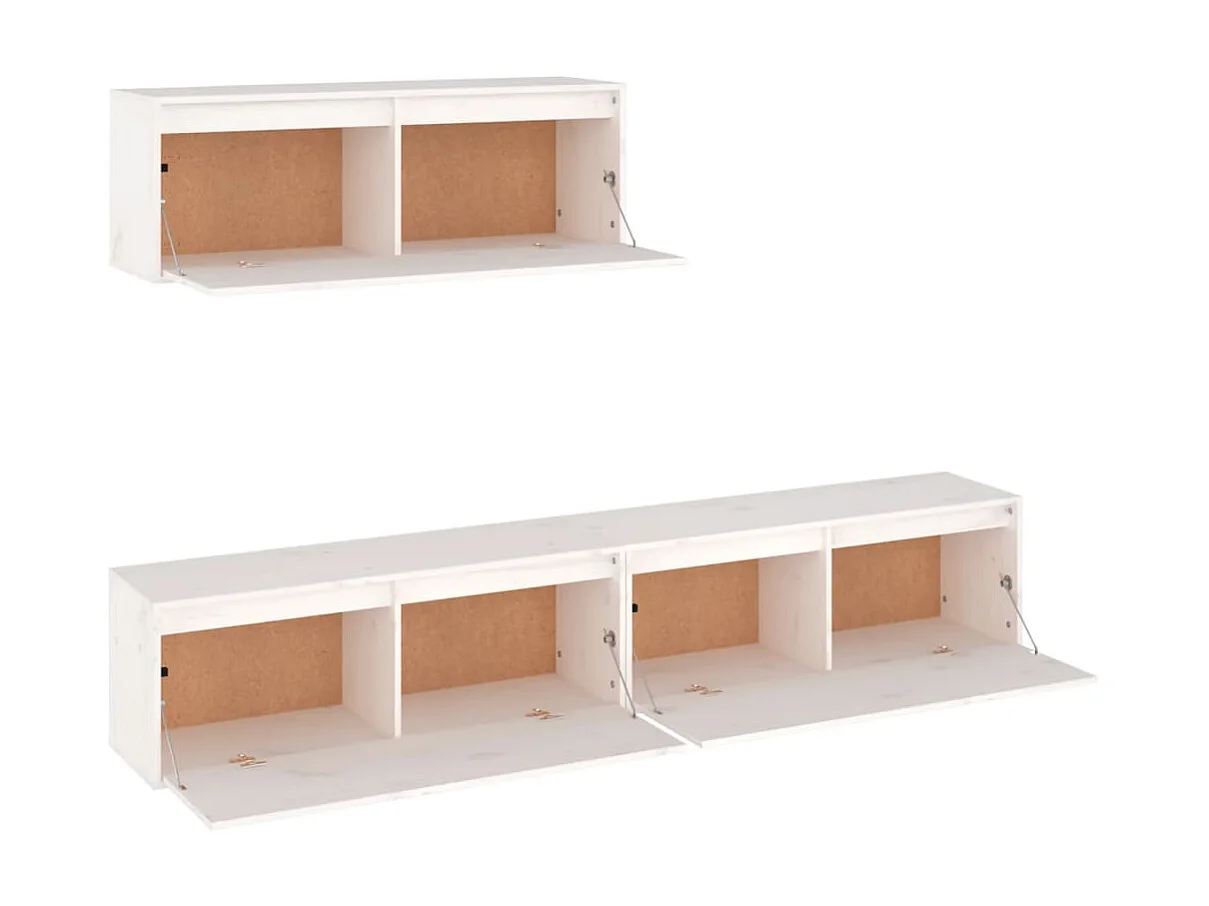 Mobile TV 3 pz. Bianco Legno di pino massiccio