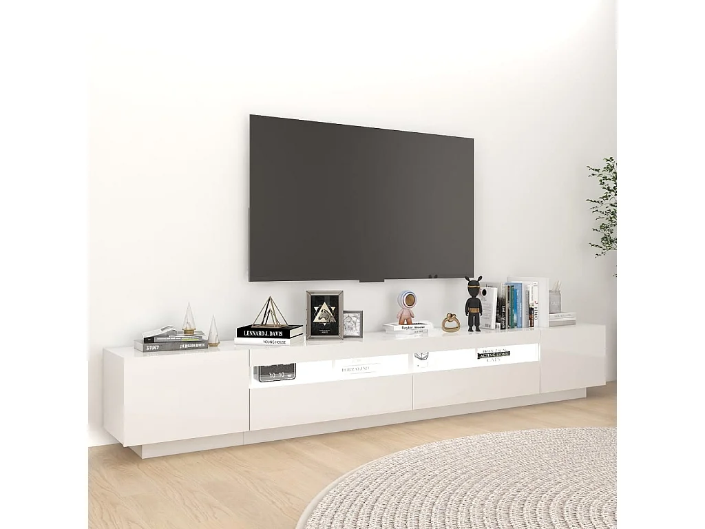 TV-meubel met LED-verlichting Glanzend wit 260x35x40 cm