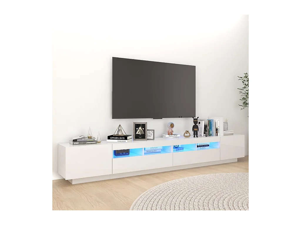 Meuble TV avec lumières LED Blanc brillant 260x35x40 cm
