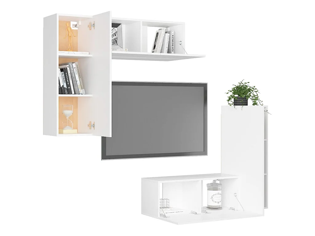 Ensemble de meubles TV 4 pcs Blanc Aggloméré