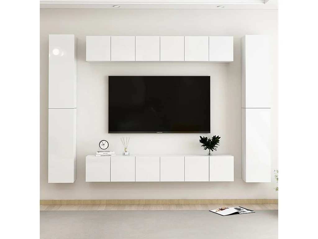 Ensemble de meubles TV 10 pcs Blanc brillant Aggloméré