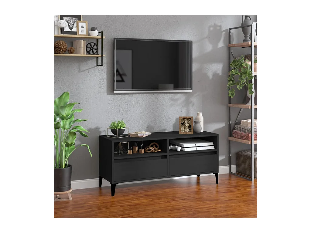 Meuble TV noir 100x34,5x44,5 cm bois d'ingénierie