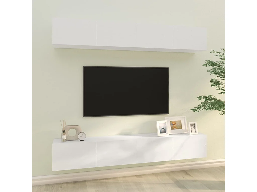 Wand TV-meubels 4 stuks Glanzend wit 100x30x30 cm