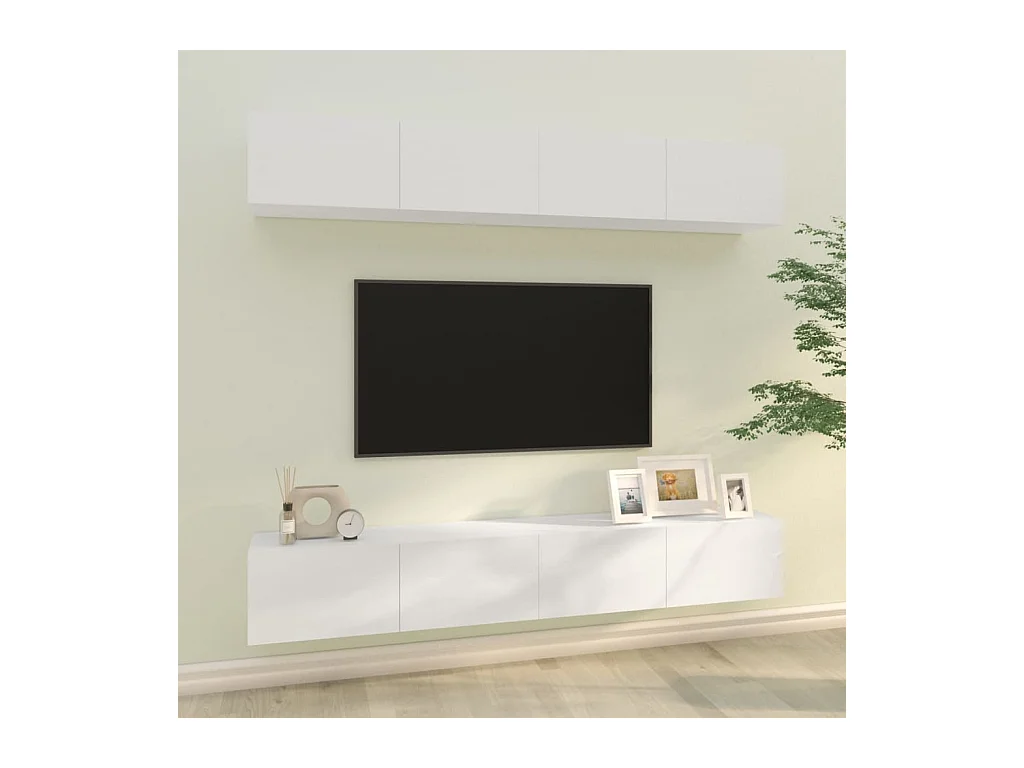 Meubles TV muraux 4 pcs Blanc brillant 100x30x30 cm