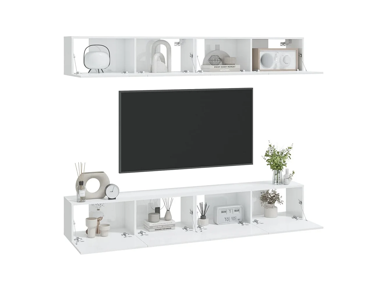 Meubles TV muraux 4 pcs Blanc brillant 100x30x30 cm