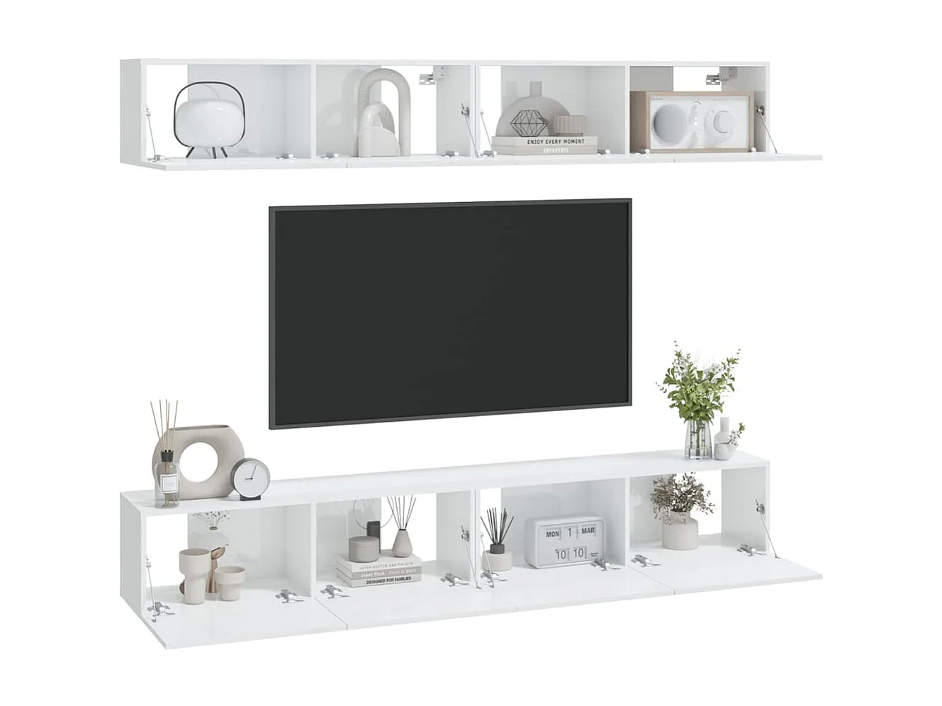Wand TV-meubels 4 stuks Glanzend wit 100x30x30 cm