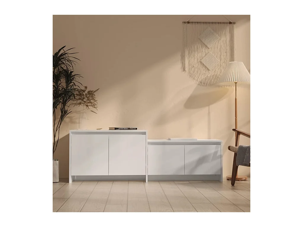 Meuble TV Blanc brillant 146,5x35x50 cm Aggloméré
