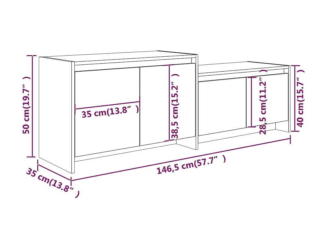 Meuble TV Blanc brillant 146,5x35x50 cm Aggloméré
