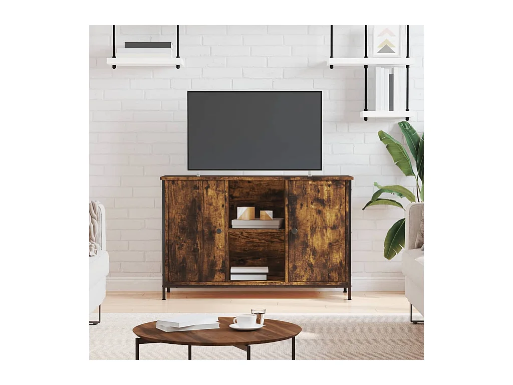 Meuble TV chêne fumé 100x35x65 cm bois d'ingénierie