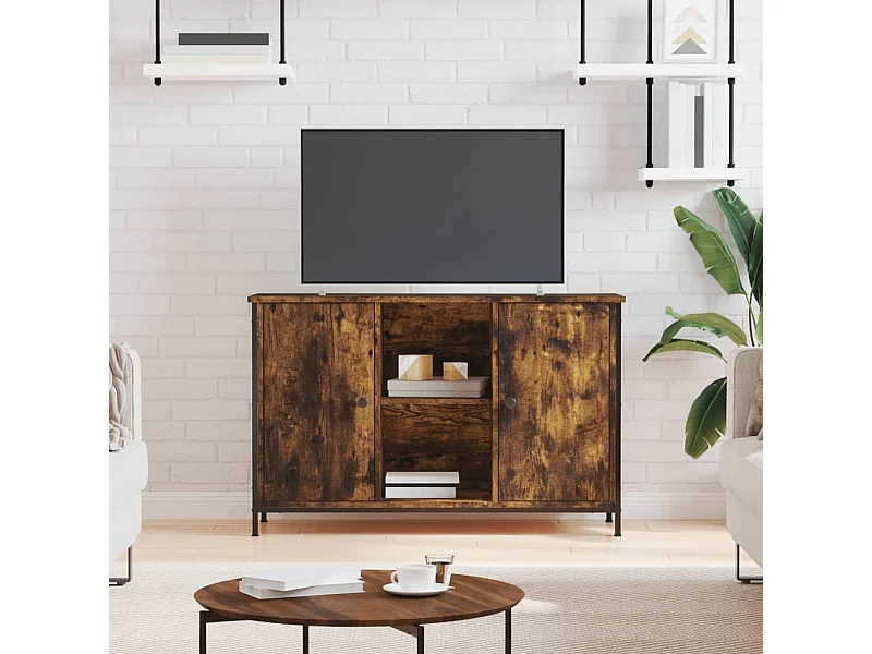 Meuble TV chêne fumé 100x35x65 cm bois d'ingénierie