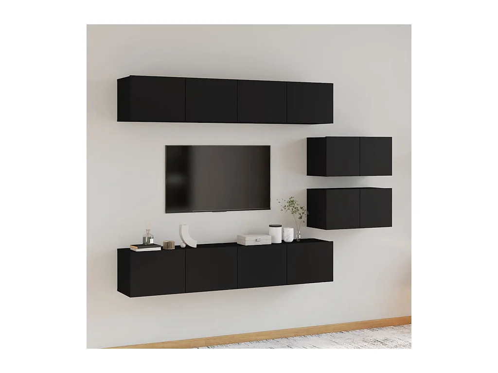 Ensemble de meubles TV 6 pcs Noir Bois d'ingénierie