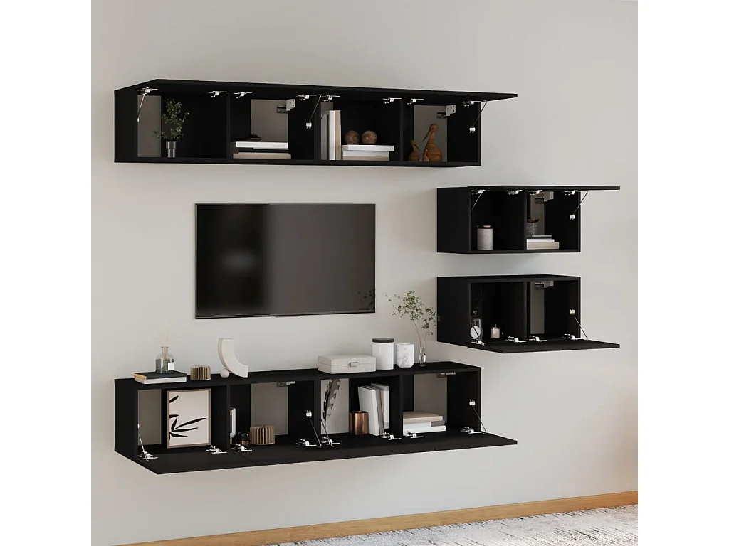 Ensemble de meubles TV 6 pcs Noir Bois d'ingénierie