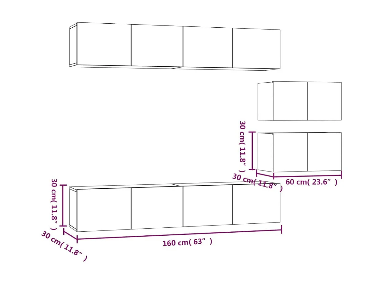 Ensemble de meubles TV 6 pcs Noir Bois d'ingénierie