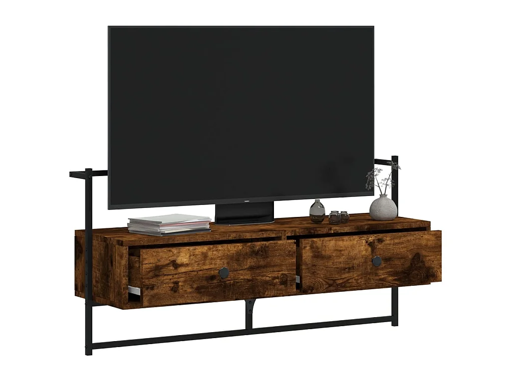 Meuble TV mural chêne fumé 100,5x30x51 cm bois d'ingénierie