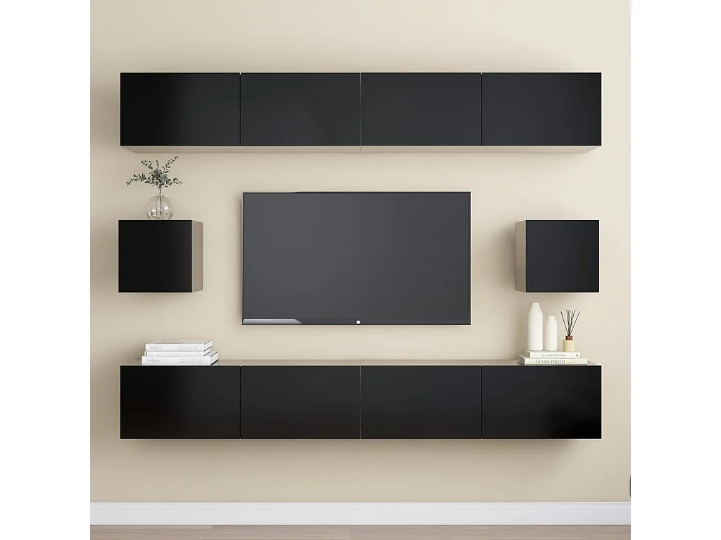 Ensemble de meubles TV 6 pcs Noir Aggloméré