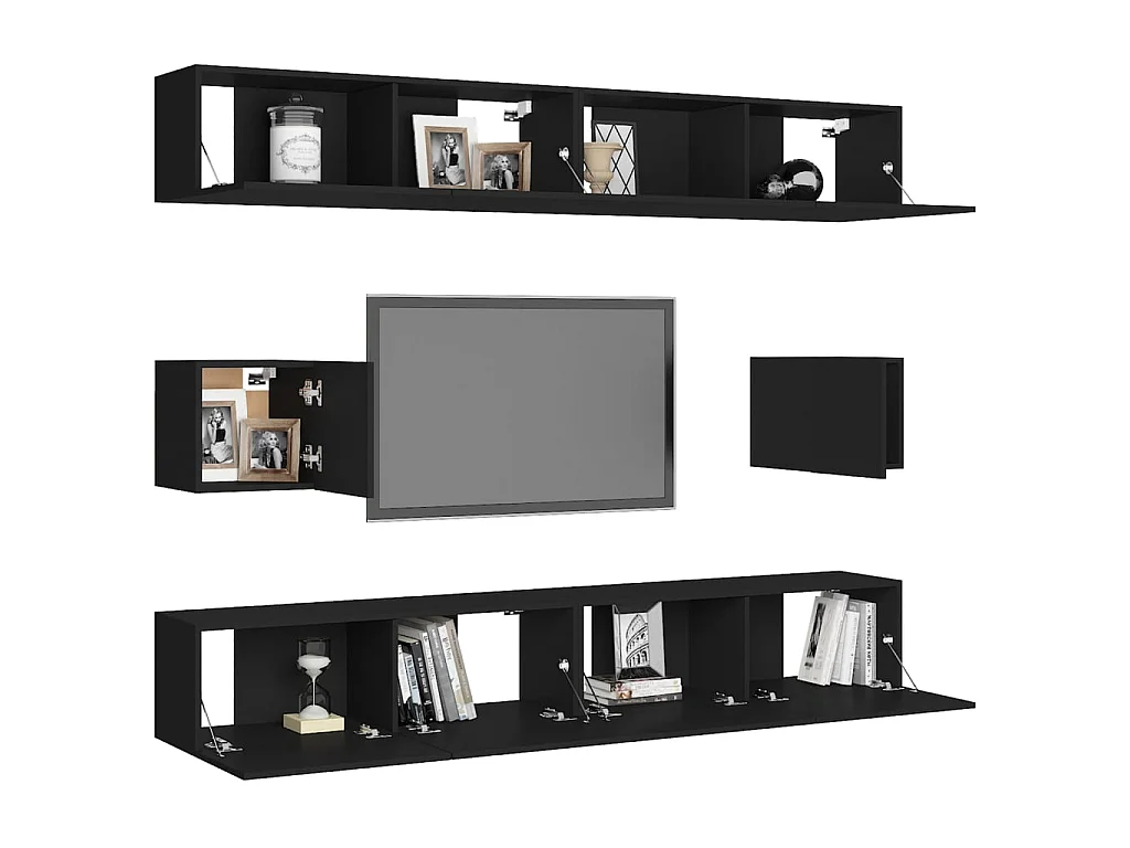 Ensemble de meubles TV 6 pcs Noir Aggloméré