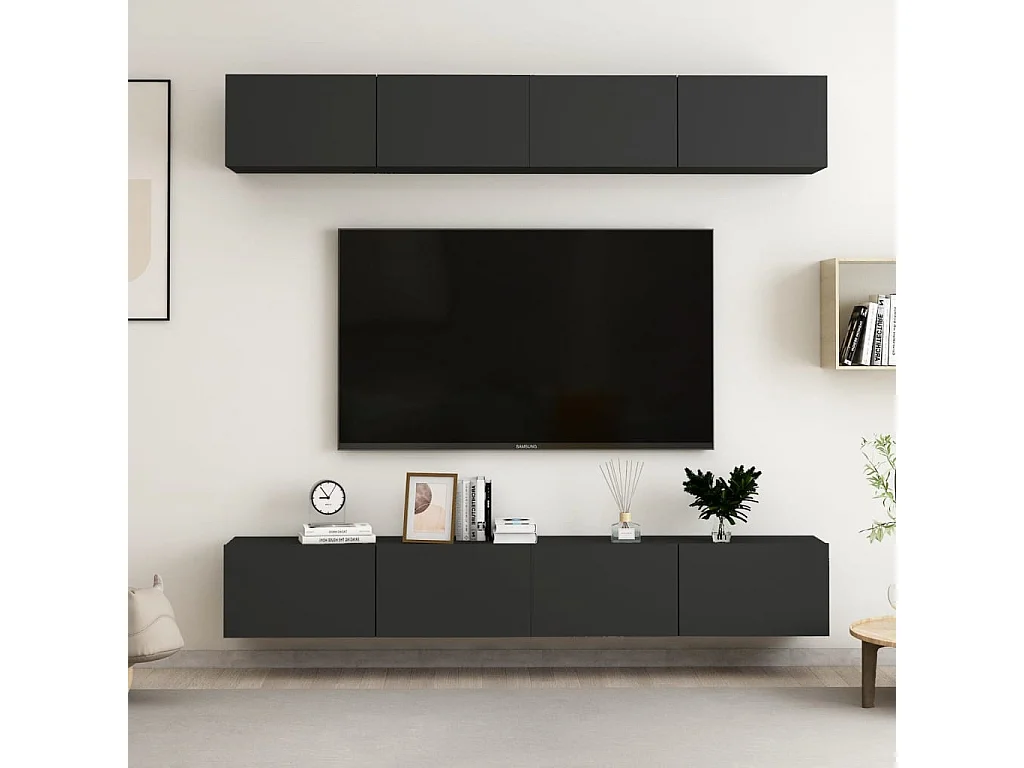 Móveis de TV 4 unidades preto 100x30x30 cm aglomerado