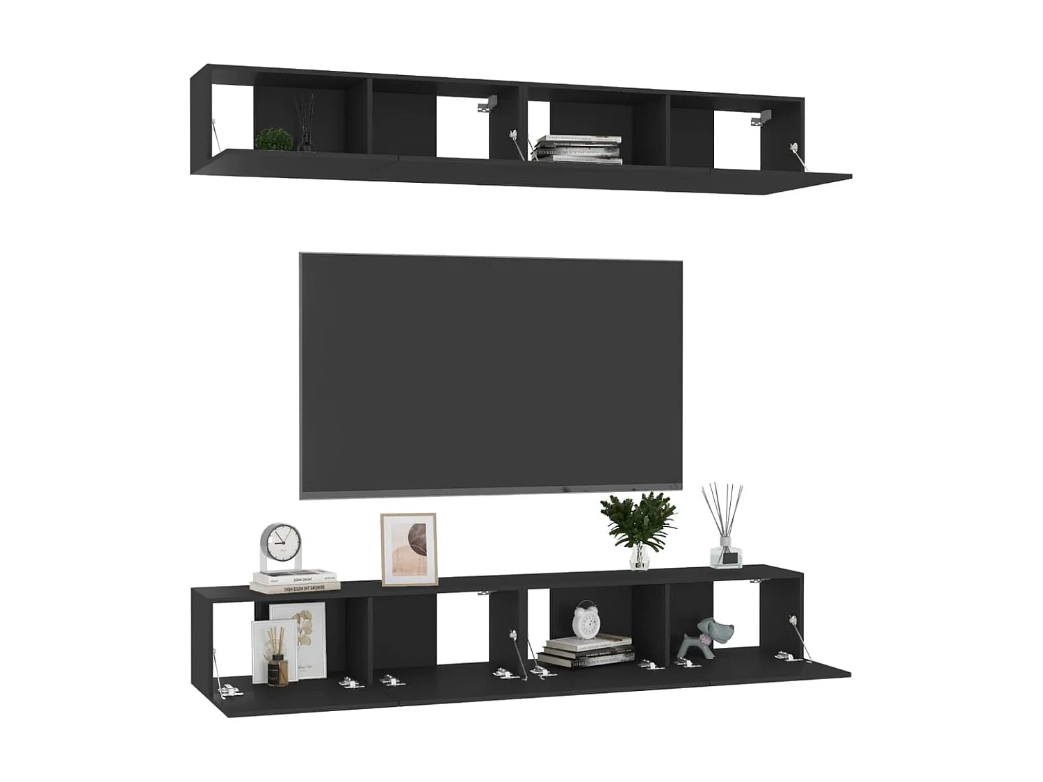 Móveis de TV 4 unidades preto 100x30x30 cm aglomerado