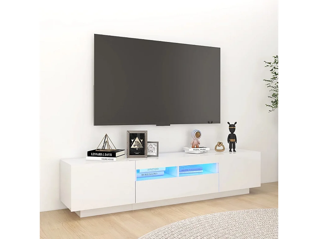 Mueble TV con luces LED Blanco brillo 180x35x40 cm