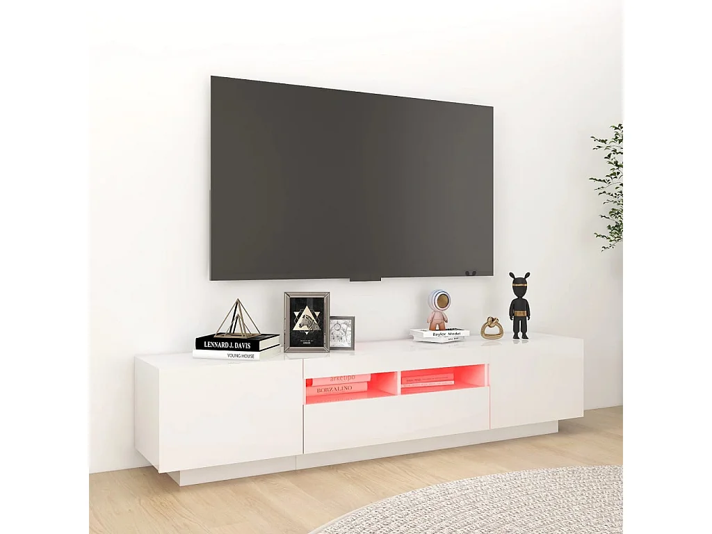 Mueble TV con luces LED Blanco brillo 180x35x40 cm