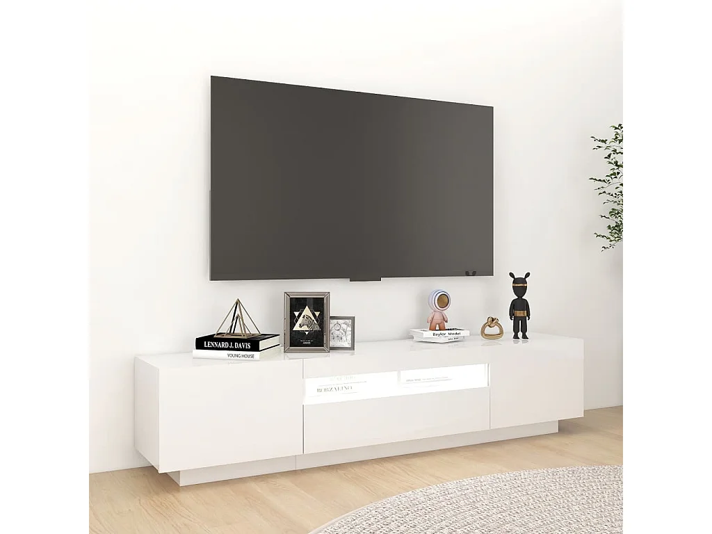Mueble TV con luces LED Blanco brillo 180x35x40 cm