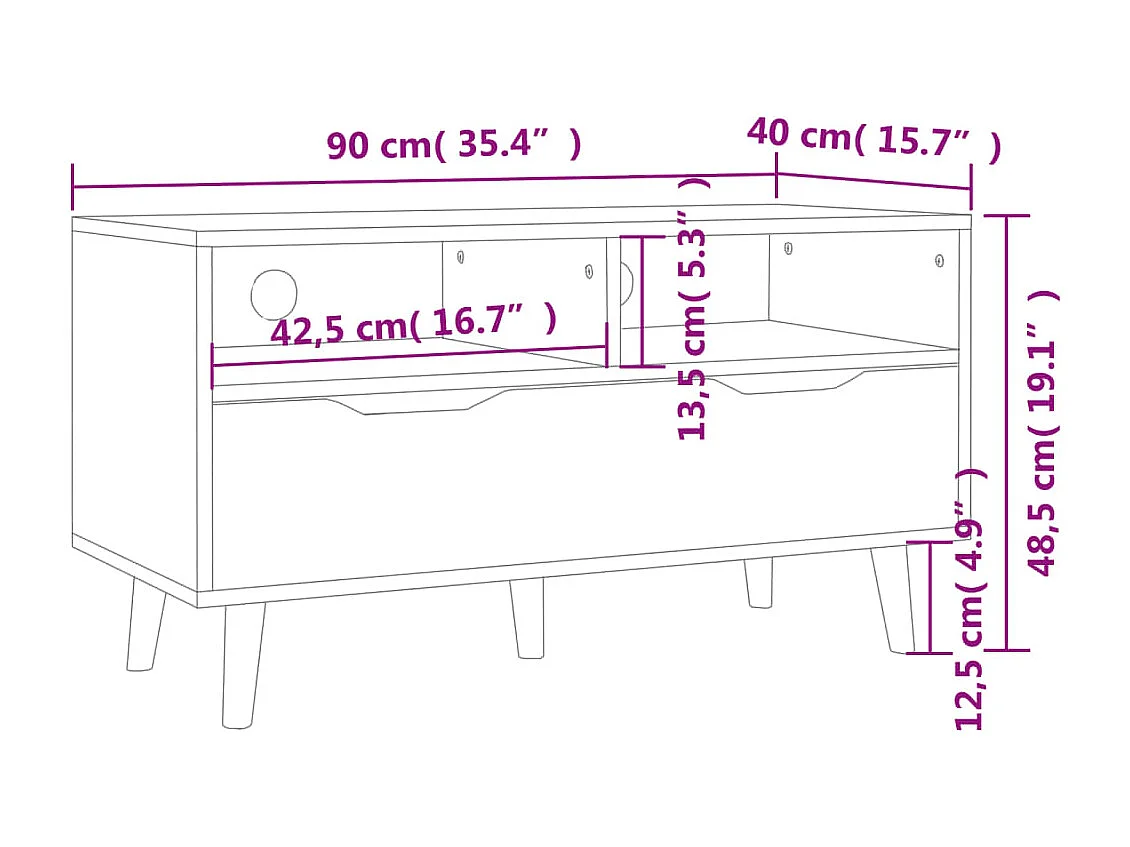 Meuble TV gris béton 90x40x48,5 cm bois d'ingénierie