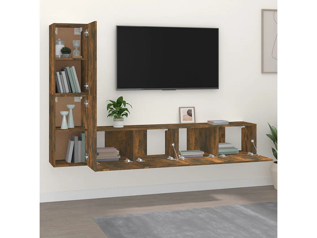 4-delige tv-standaardset gerookt eiken bewerkt hout