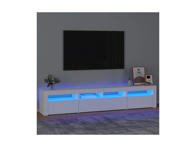 Meuble TV avec lumières LED Blanc 210x35x40 cm