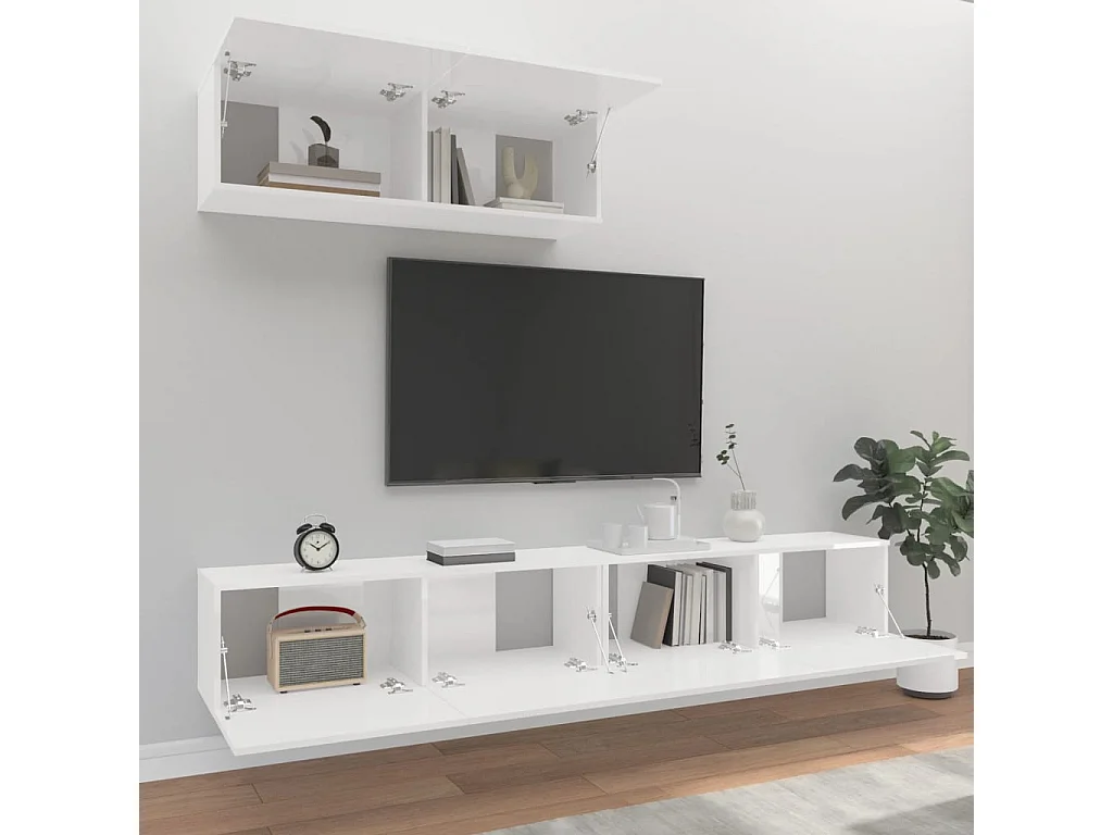 3-delige TV-meubelset Glanzend wit parket
