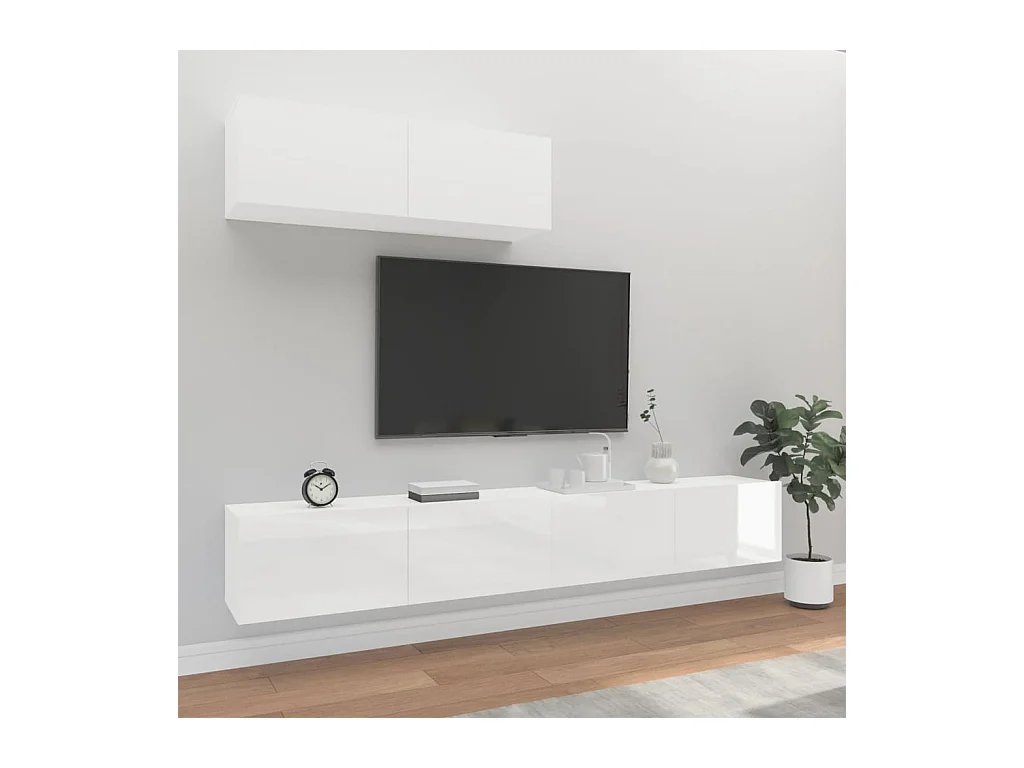 Ensemble de meubles TV 3 pcs Blanc brillant Bois d'ingénierie