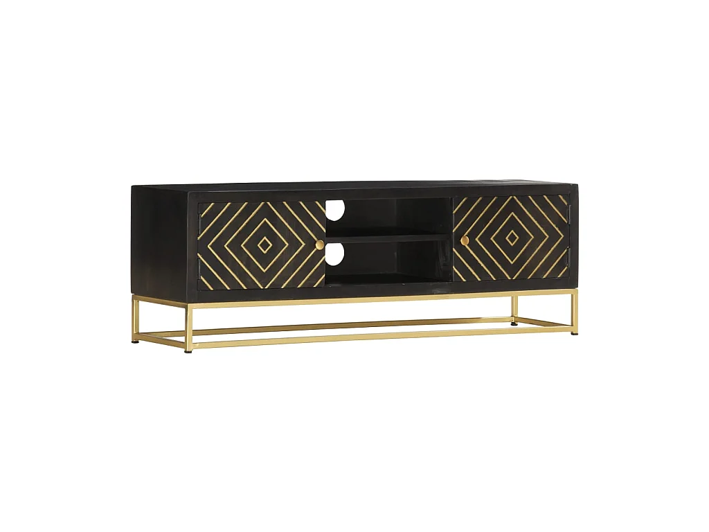 Meuble TV Noir et doré 120 x 30 x 40 cm Bois massif de manguier